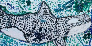 Artwork created by pupils of a killer whale created using dots.